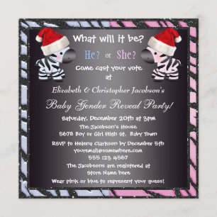 Invitation Le genre de bébé de Noël indiquent les zèbres et