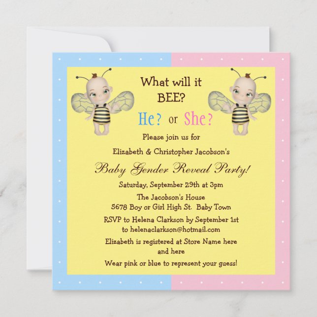 Invitation Le genre de bébé indiquent ce qui il ABEILLE ? (Devant)