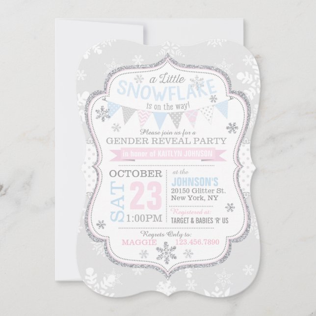 Invitation Le genre de parties scintillantes de flocon de (Devant)