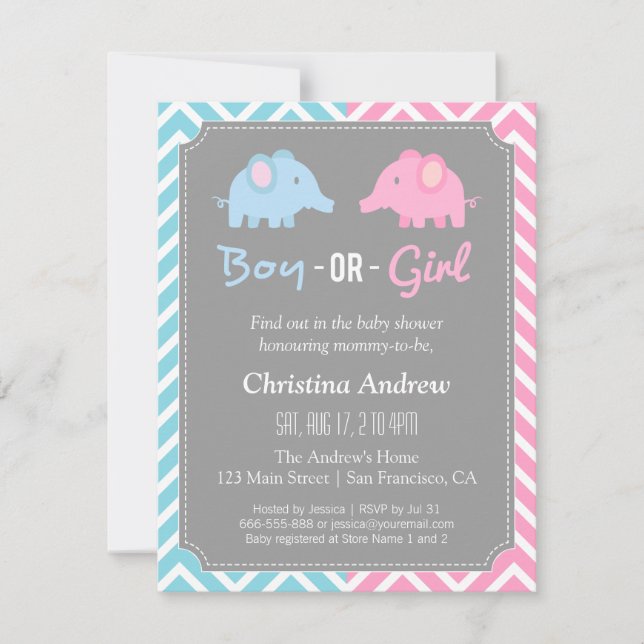 Invitation Le genre d'éléphant de bébé indiquent la partie de (Devant)