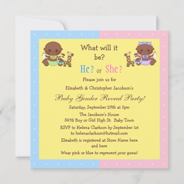 Invitation Le genre des bébés révèle les bébés afro-américain (Devant)
