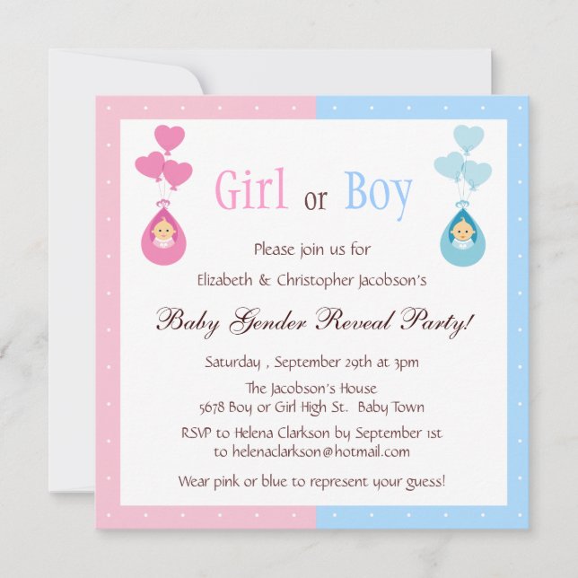 Invitation Le genre indiquent des bébés de partie et des (Devant)