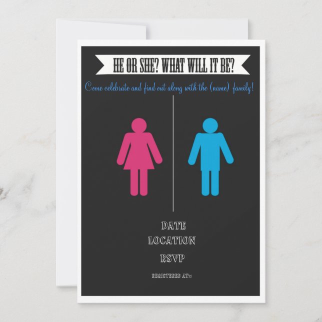 Invitation Le genre indiquent l'invitation de baby shower (Devant)