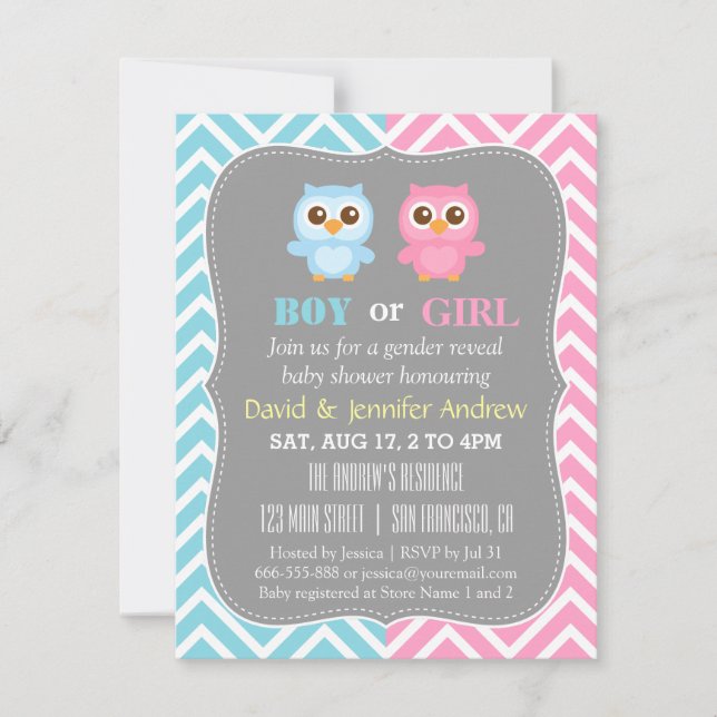 Invitation Le genre mignon de Chevron de thème de hibou de (Devant)
