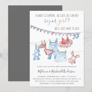 Invitation Le genre mignon de vêtements de bébé indiquent le