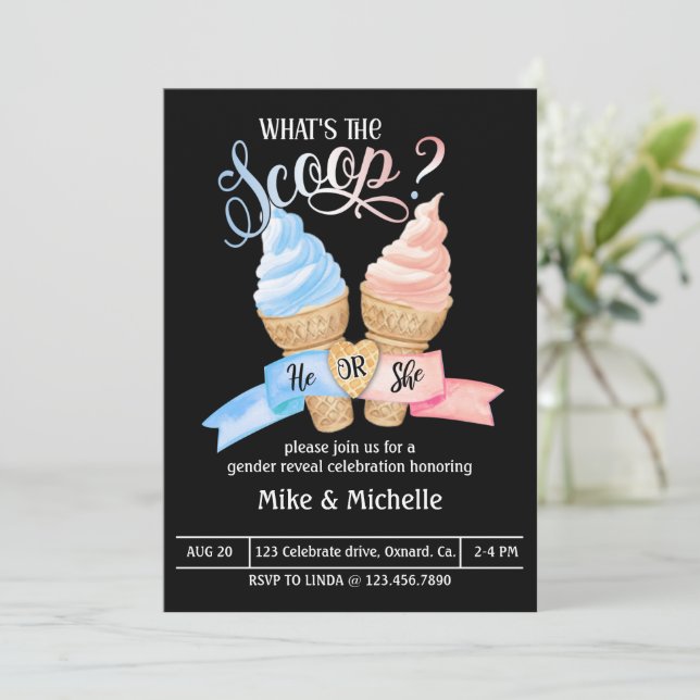 Invitation Le genre révèle la fête, quelle est la Scoop, (Debout devant)