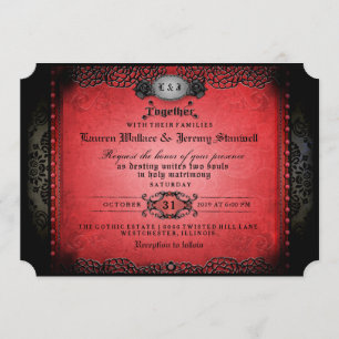 Invitation Le gothique rouge et noir d'Halloween avec le Mari