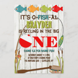 Invitation Le grand thème de la pêche Garçons gris premier an
