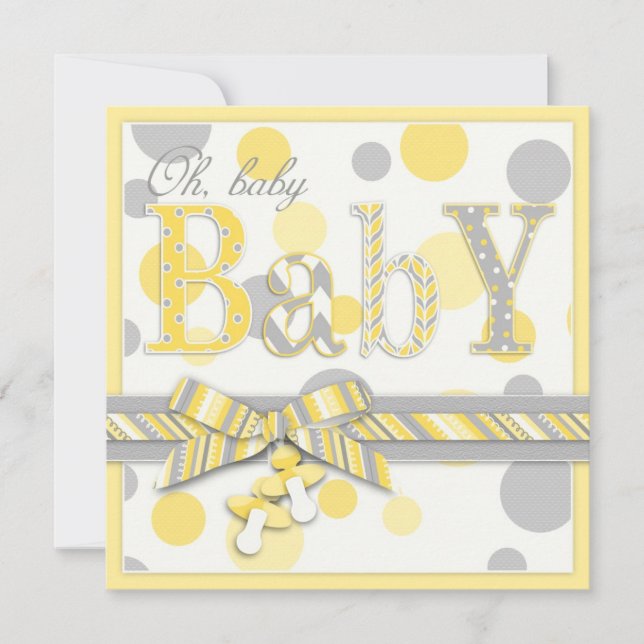 Invitation Le gris jaune de bébé pointille le baby shower (Devant)