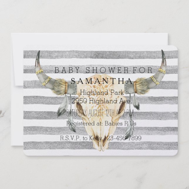 Invitation Le gris principal de Taureau barre le baby shower (Devant)