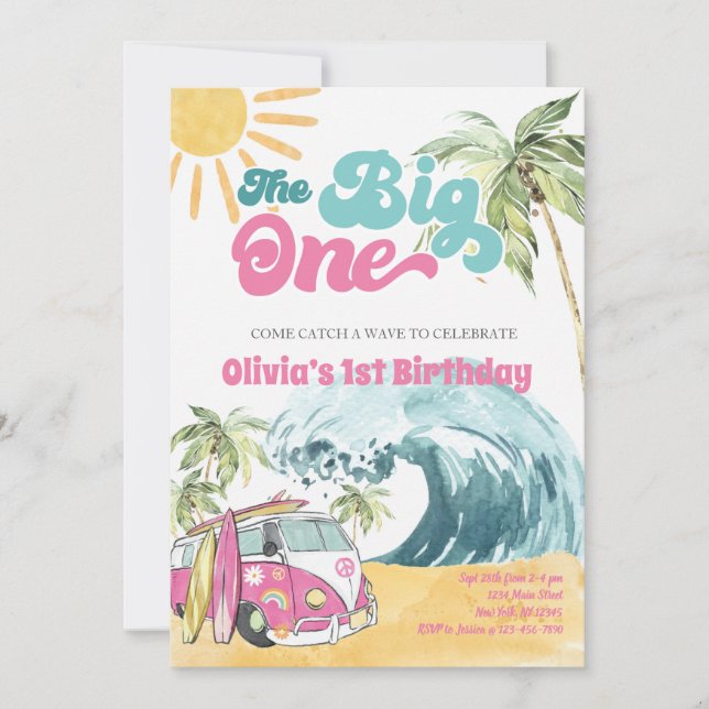 Invitation Le GROS Premier Anniversaire De La Plage De Surf E (Devant)
