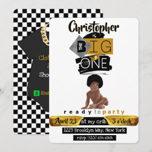 Invitation Le Gros Un  Garçon Bébé Afro Hip Hop Rétro Anniver