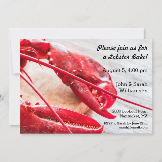 Invitation Le homard font la plage nautique d'été (Devant)