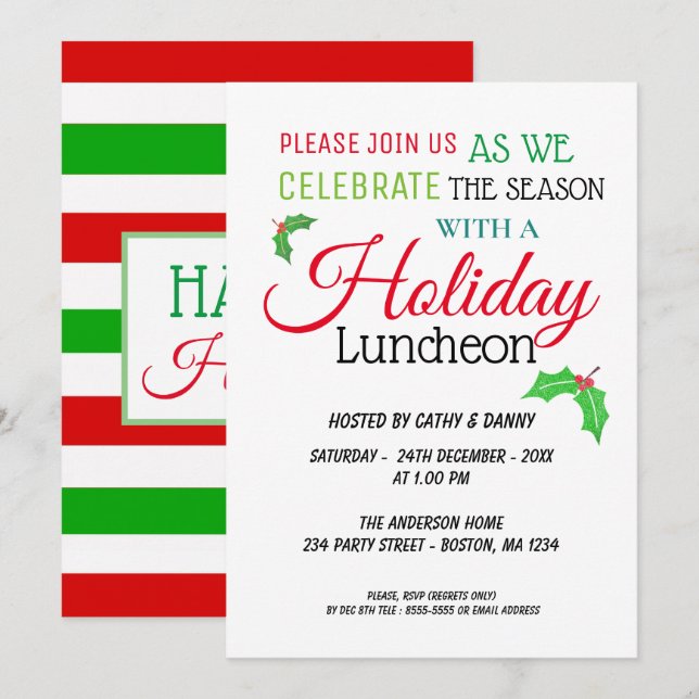 Invitation Le houx part de l'invitation de déjeuner de Noël (Devant / Derrière)