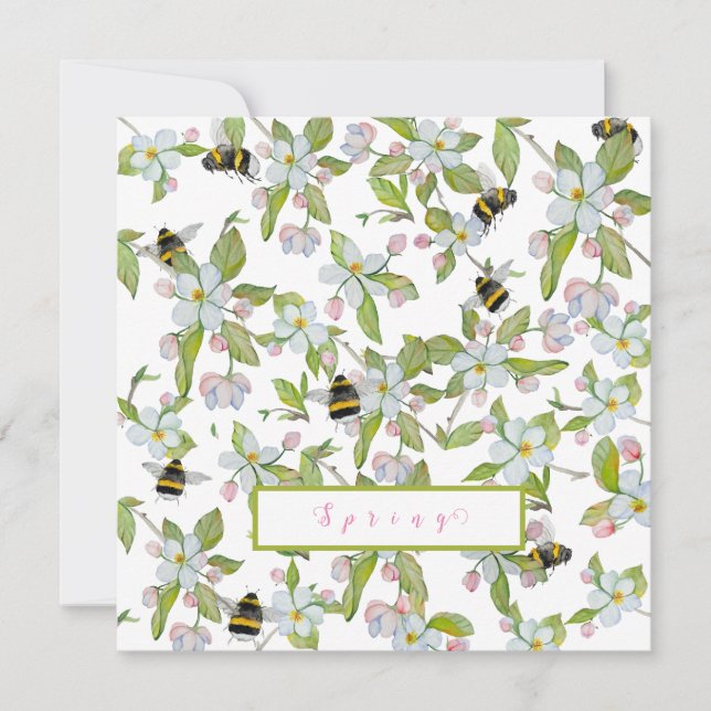 Invitation Le jardin de printemps fleurit et bourdons (Devant)