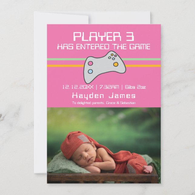 Invitation Le Joueur Vidéo Ordinateur A Entré Nouveau Bébé (Devant)