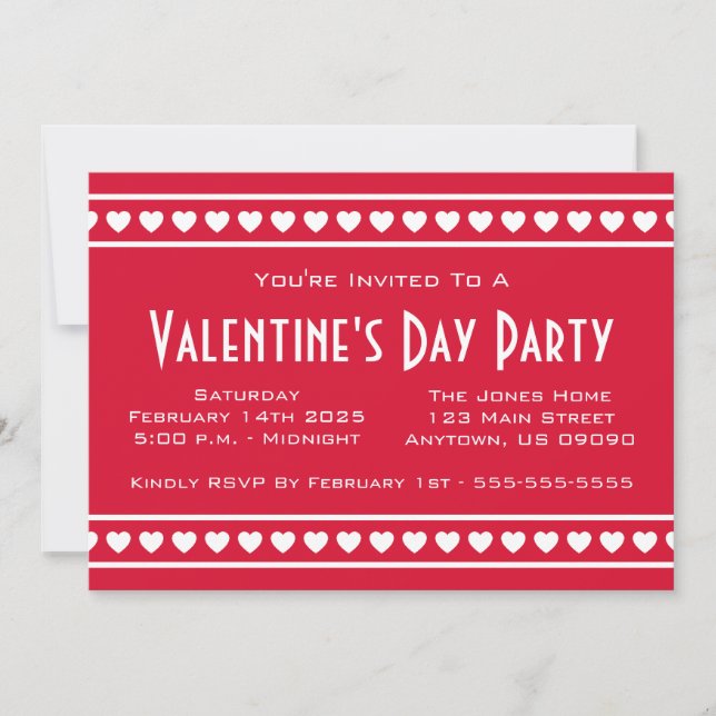 Invitation Le jour de Valetine de frontière de coeurs (Devant)