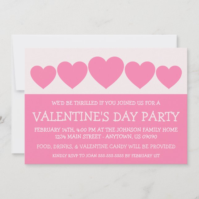 Invitation Le jour de Valetine de silhouette de coeur (rose) (Devant)