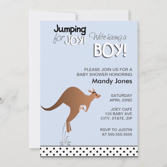 Invitation Le Kangaroo Jumping élégant pour le baby shower Jo (Devant)