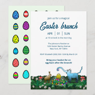 Invitation Le lapin de Pâques collecte les oeufs de Pâques