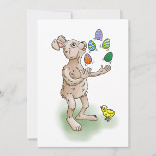Invitation Le lapin de Pâques jongle avec les œufs de Pâques