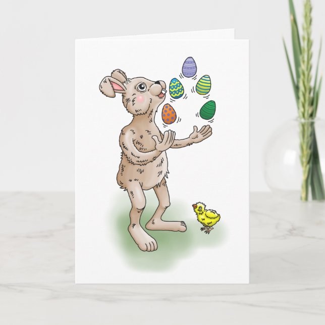 Invitation Le lapin de Pâques jongle avec les oeufs de Pâques (Devant)