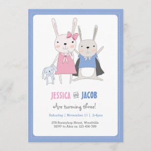 Invitation Le lapin jumelle l'invitation d'anniversaire