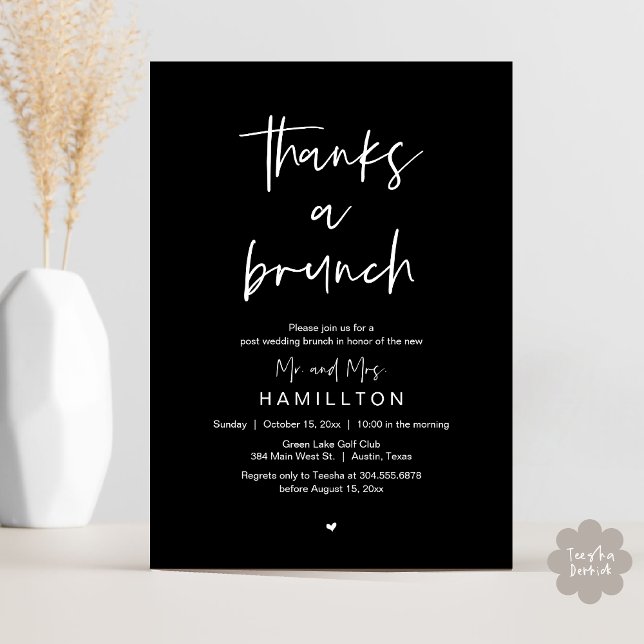 Invitation Le Lendemain, Brunch d'Après Mariage (Thanks a Brunch, The Morning After, Post Wedding Invitation Card  PDF Classy Black)
