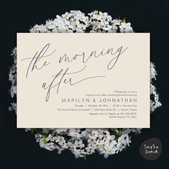 Invitation Le lendemain, Brunch de conte de fées (The Morning After Modern Romantic Post Wedding Elopement Brunch Invitation Card PDF in Cream Grey)
