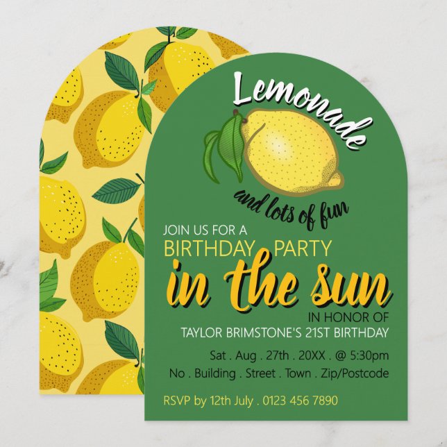 Invitation Le logo au citron, la limonade et beaucoup d'Anniv (Devant / Derrière)