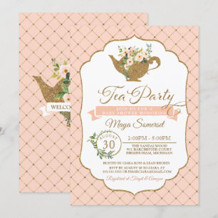 Invitation Le luxe de thé rougissent baby shower floral de