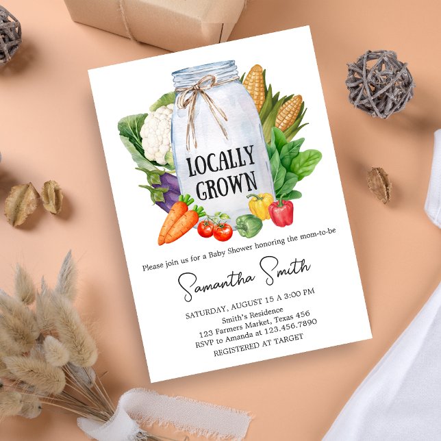 Invitation Le marché des agriculteurs Baby shower cultivé loc (Locally Grown Baby Shower Invitation)
