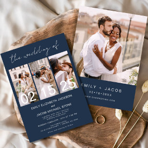 Invitation Le Mariage de Navy Blue Photo Collage Simple