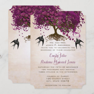 Invitation Le mariage des feuilles de coeur foncées de Sangri