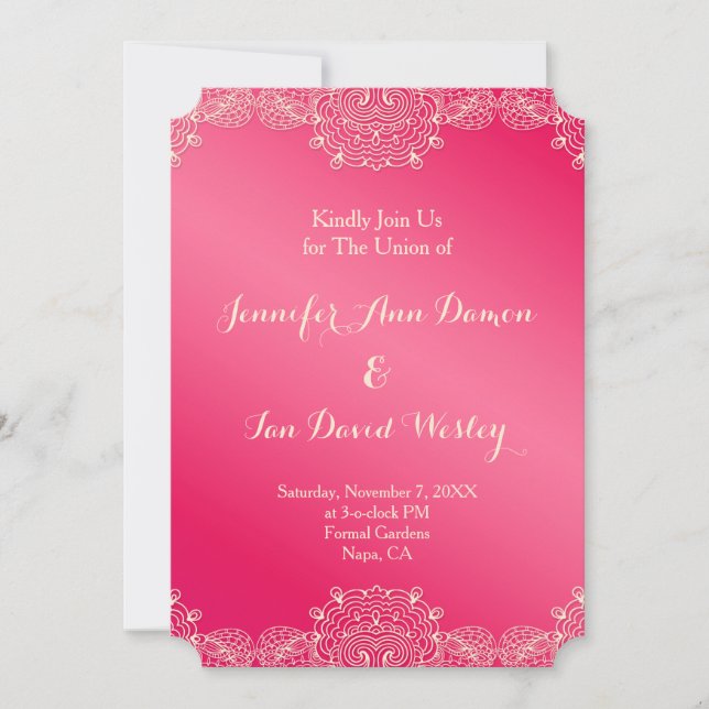 Invitation Le mariage magenta et dentelle s'invite (Devant)