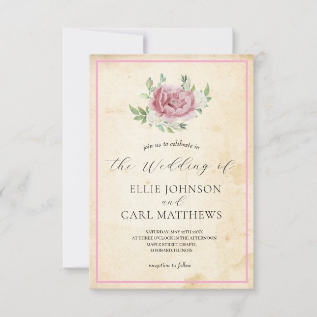 Invitation Le Mariage Rose défraîchi (Devant)