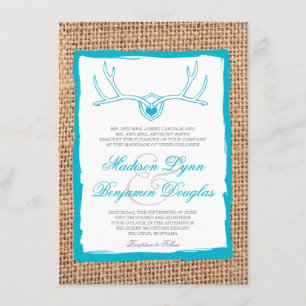 Invitation Le mariage Turquoise de Rustic Deer Antlers
