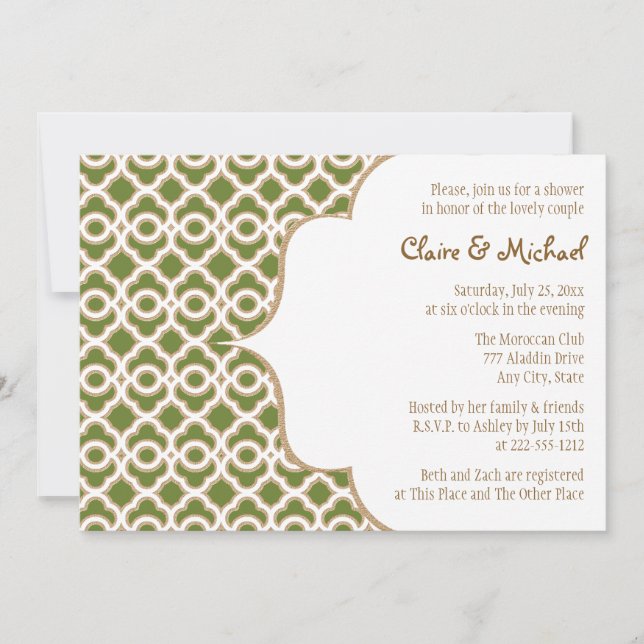 Invitation Le Marocain olive d'or vert couple le wedding (Devant)