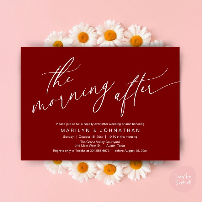 Invitation Le Matin Après, Heureusement Jamais Après Brunch (The Morning After, Happily Ever After Brunch Invites Card PDF Romantic Aesthetic Burgundy Wine Red)