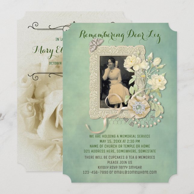 Invitation Le mémorial ajoutent vos perles de roses de (Devant / Derrière)