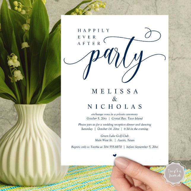 Invitation Le New Mr and Mrs, Mariage Elopement Dinner Party (Happily ever after party, Wedding Elopement Dinner Dancing Invitation Card, PDF, Navy Blue)
