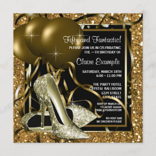 Invitation Le noir de la femme et la fête d'anniversaire d'or