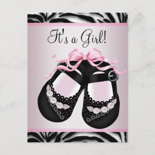 Invitation Le noir rose chausse le baby shower rose de zèbre