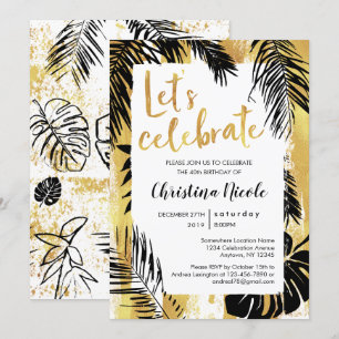 Invitation Le noir tropical d'or de paume de Monstera nous a