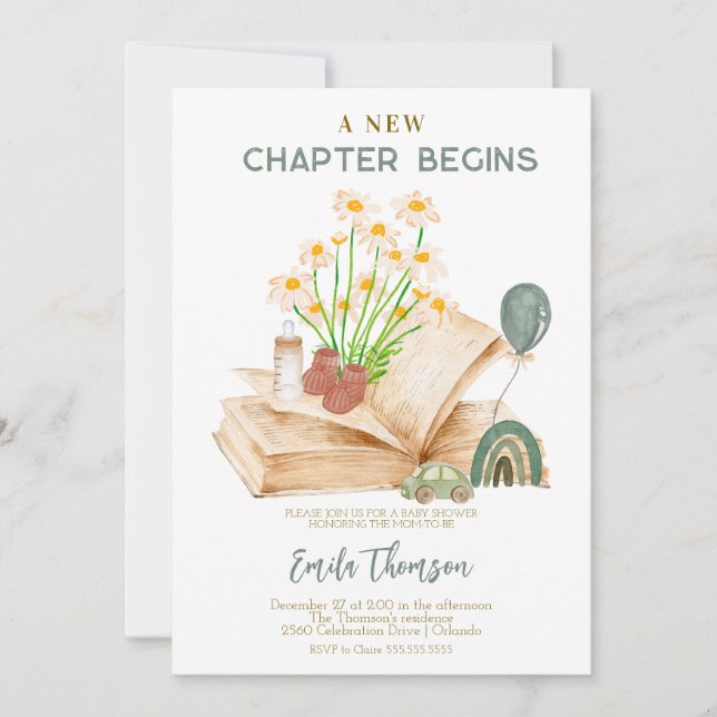 Invitation Le nouveau chapitre commence le Baby shower (Devant)