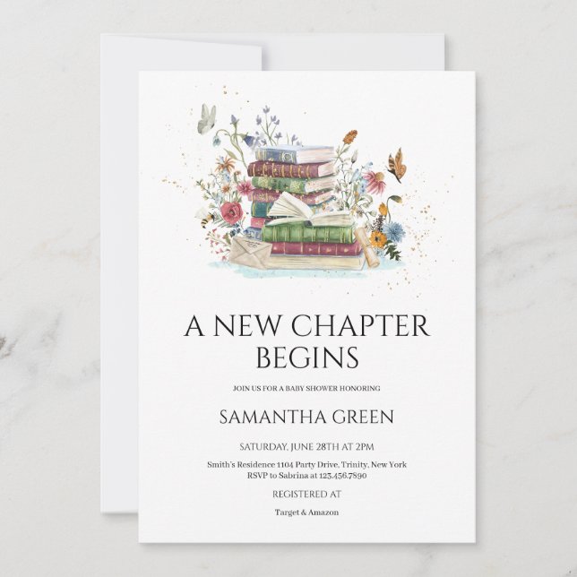 Invitation Le nouveau chapitre commence le Baby shower (Devant)
