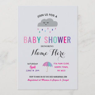 Invitation Le nuage de baby shower arrosent la fille rose de