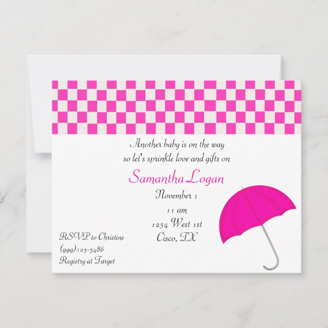 Invitation Le parapluie rose arrosent l'invitation de baby (Devant)
