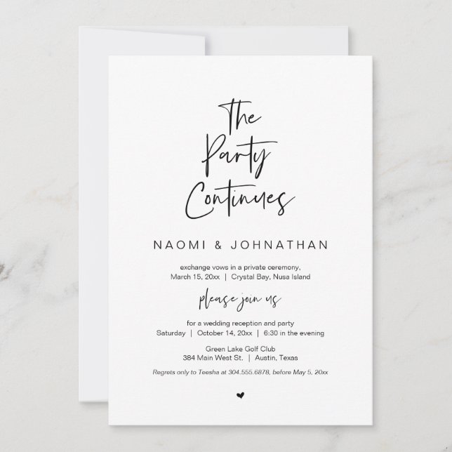 Invitation Le Parti Continue, Noir, Elopement Mariage (Devant)