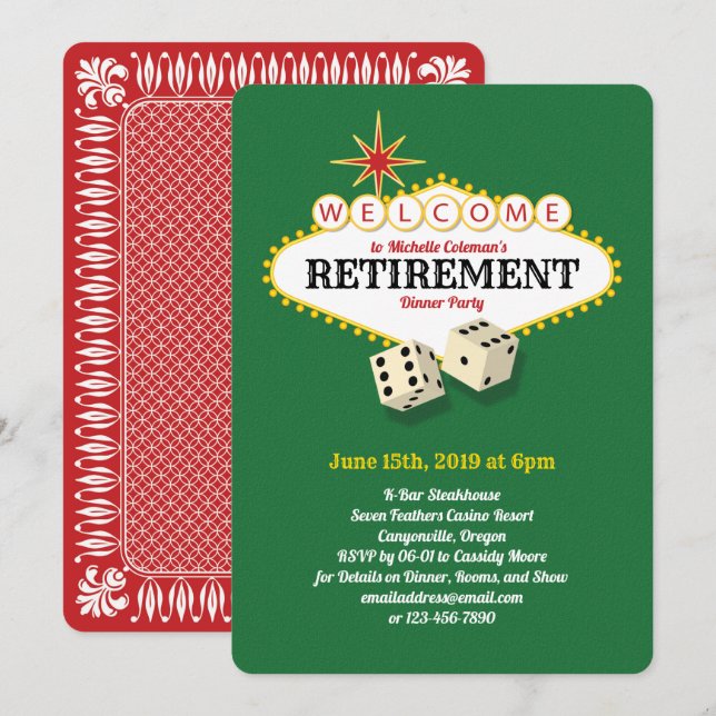 Invitation Le Parti de la retraite de Las Vegas vert (Devant / Derrière)